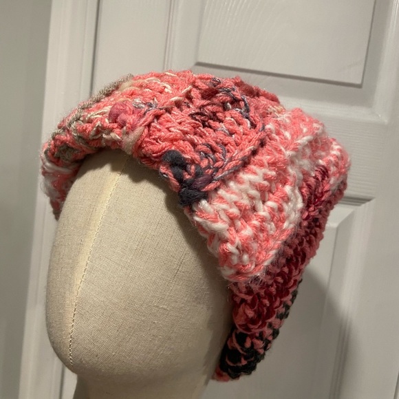 Handmade Crochet Chunky Ribbed Upcycled Multi Fiber Scrappy Yarn Beanie Hat - Picture 3 of 8